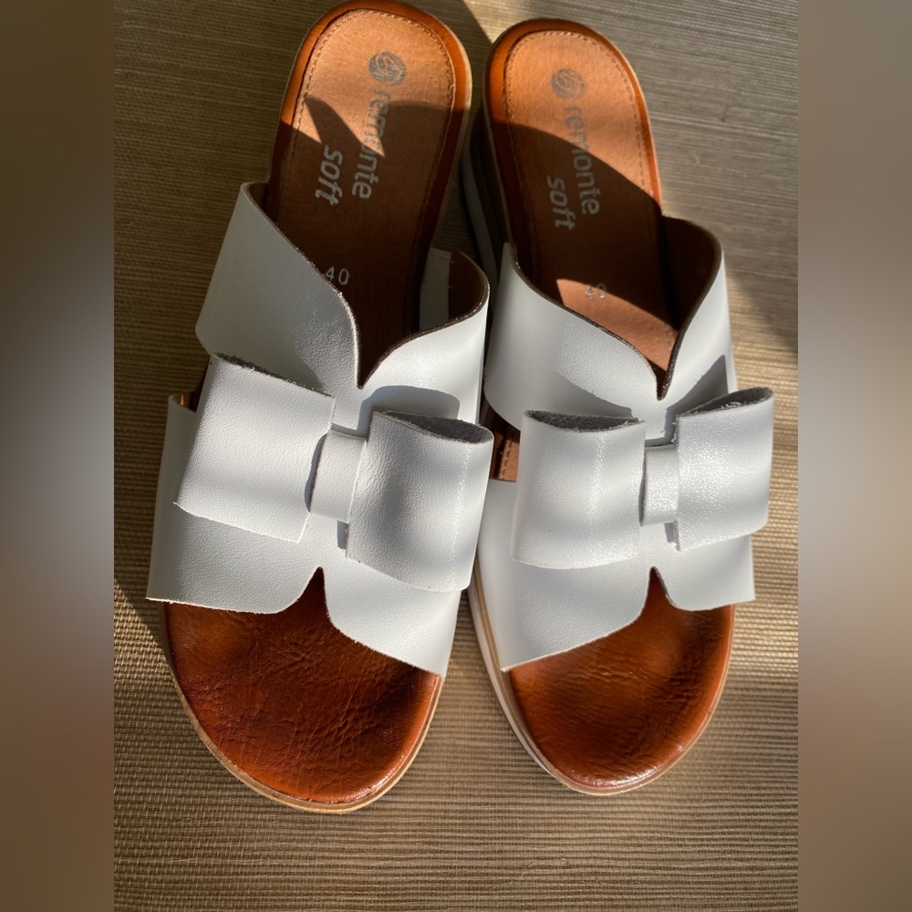 Remonte D6456 Jerilyn Bow Mule Wedge Slide Sandal White Leather Like New in Box!